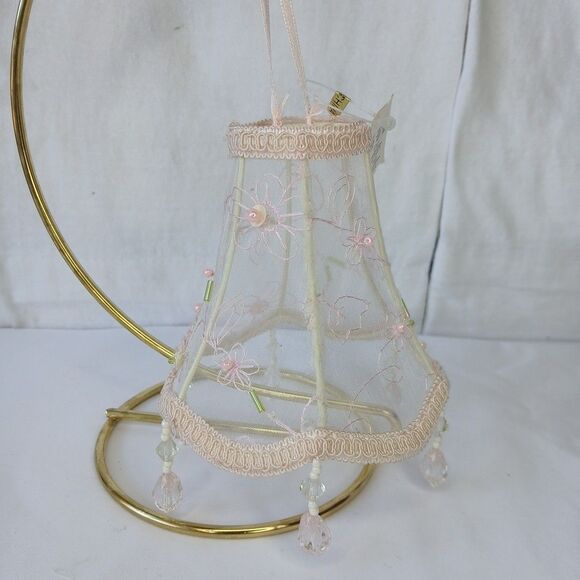Vintage Victorian Style Beaded Sheer Pink Floral Lamp Shade Ornament NWT - Picture 1 of 4